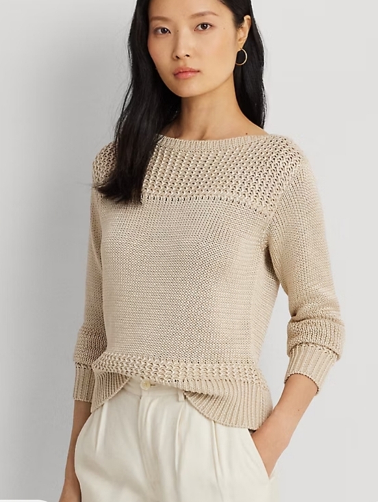 Lauren Ralph Lauren Sweaters - Lauren Ralph Lauren Cotton-Blend Boatneck Sweater Ivory Small